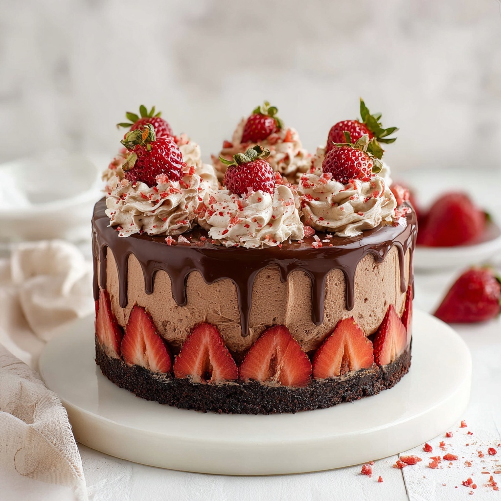 Vegan Strawberry Chocolate Fudge Cake (No-Bake) Recipe - Recipe Image