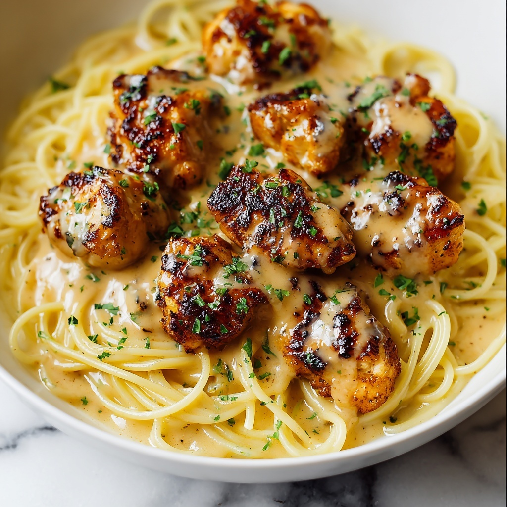 Garlic Butter Chicken Bites with Creamy Parmesan Pasta Recipe - Recipe Image