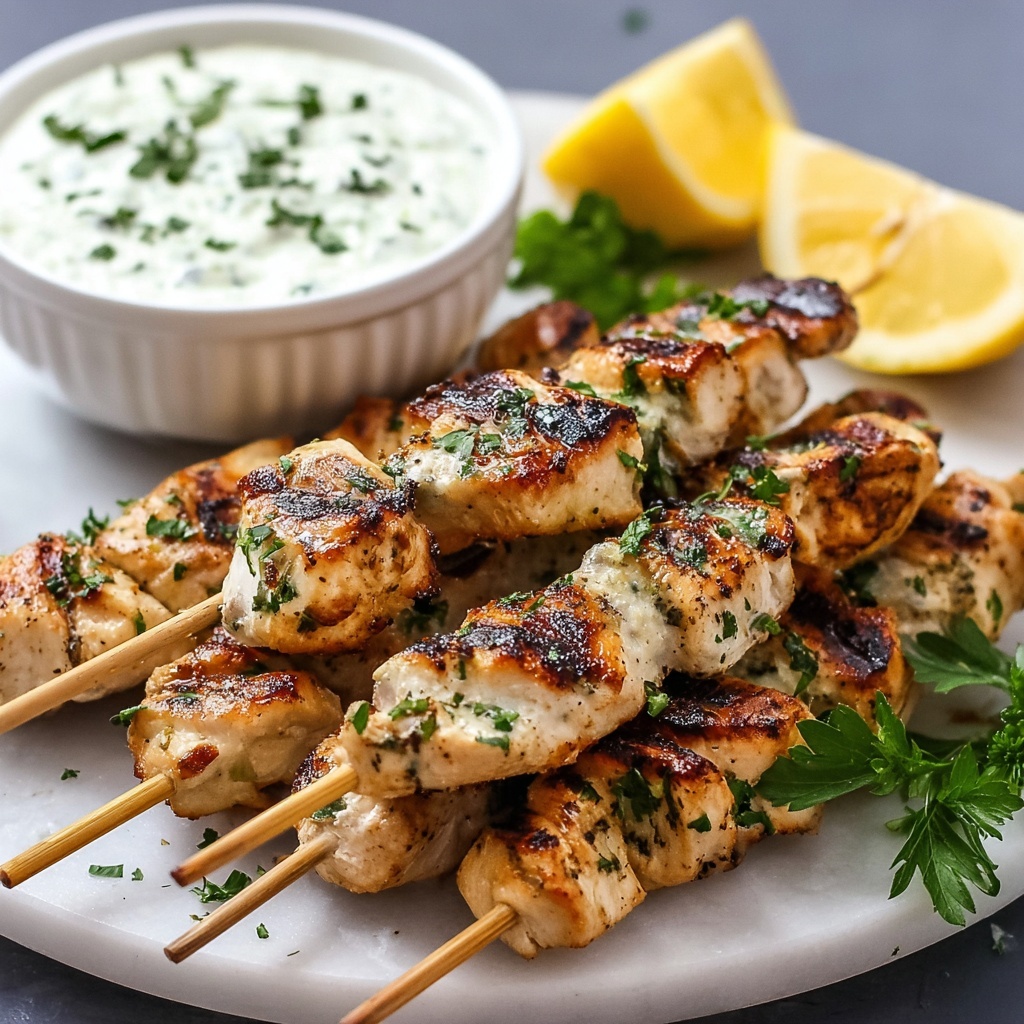 Greek Lemon Chicken Skewers with Tzatziki Sauce Recipe - Recipe Image