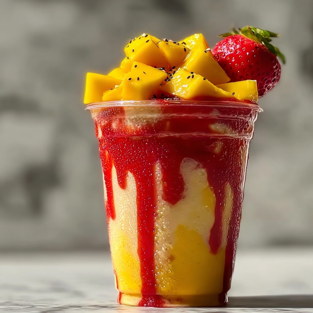 Mango Strawberry Sunrise Frappuccinos Recipe - Recipe Image
