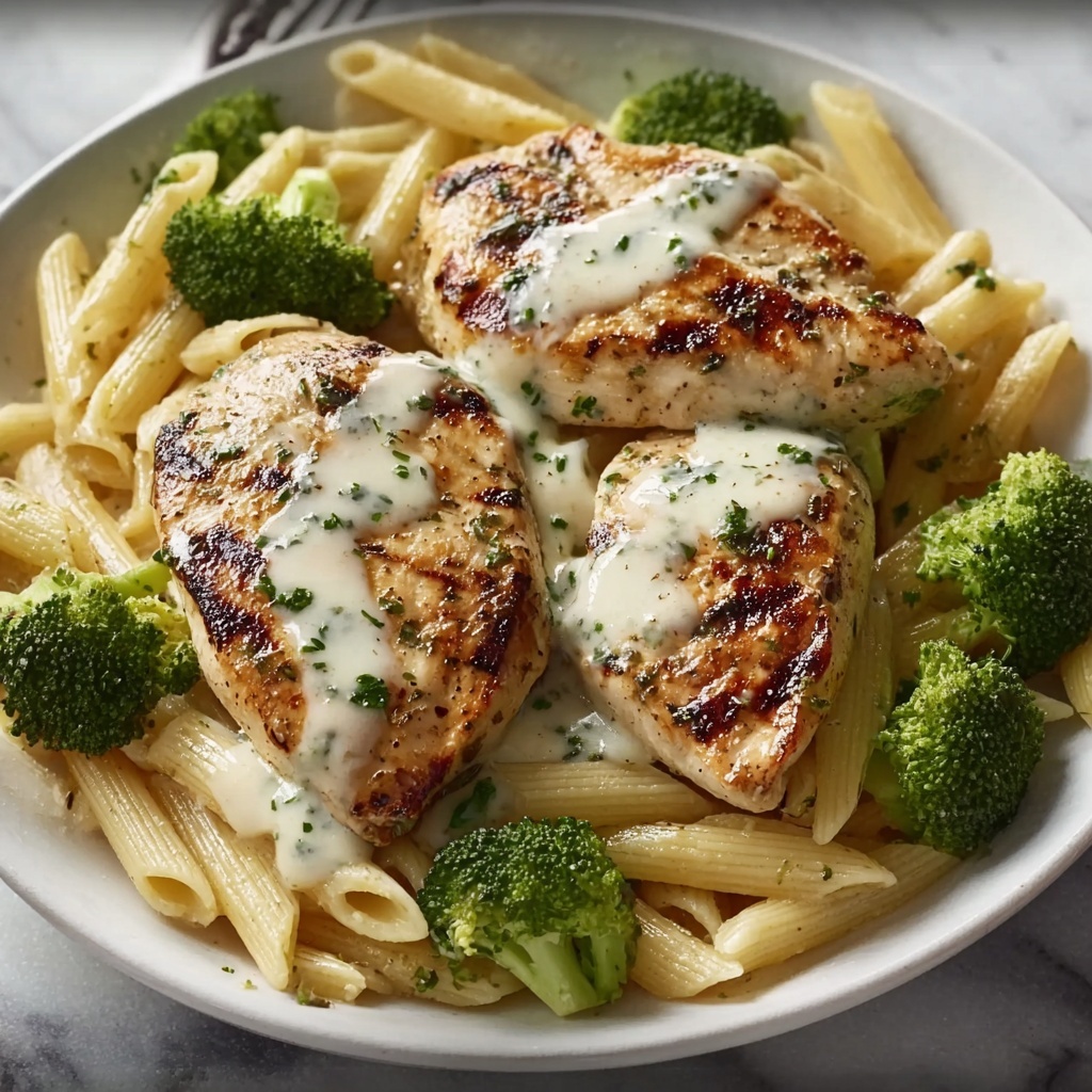 Tuscan Chicken with Creamy Broccoli Alfredo Penne Recipe - Recipe Image