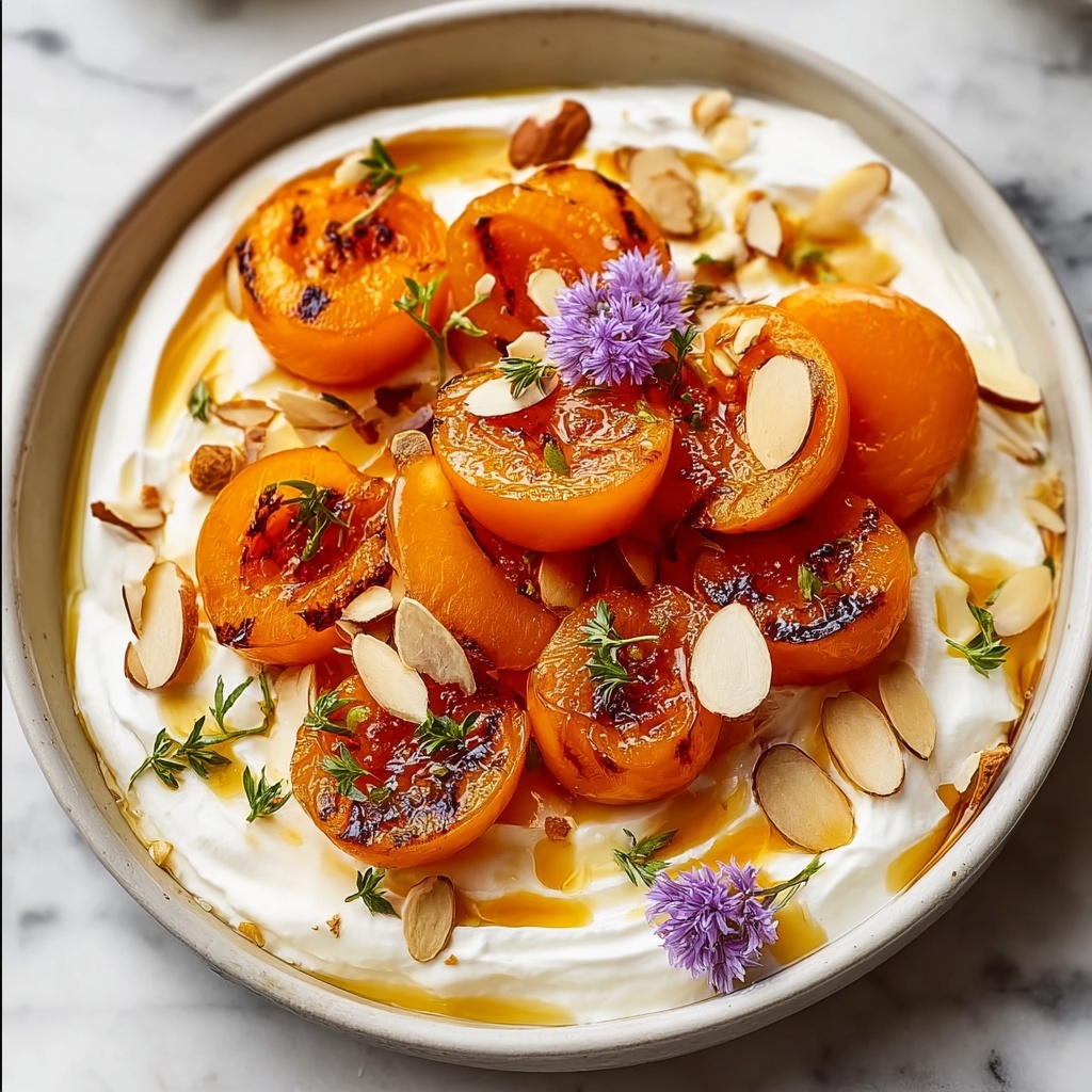 Grilled Apricots with Whipped Goat Cheese and Thyme Honey Recipe - Recipe Image