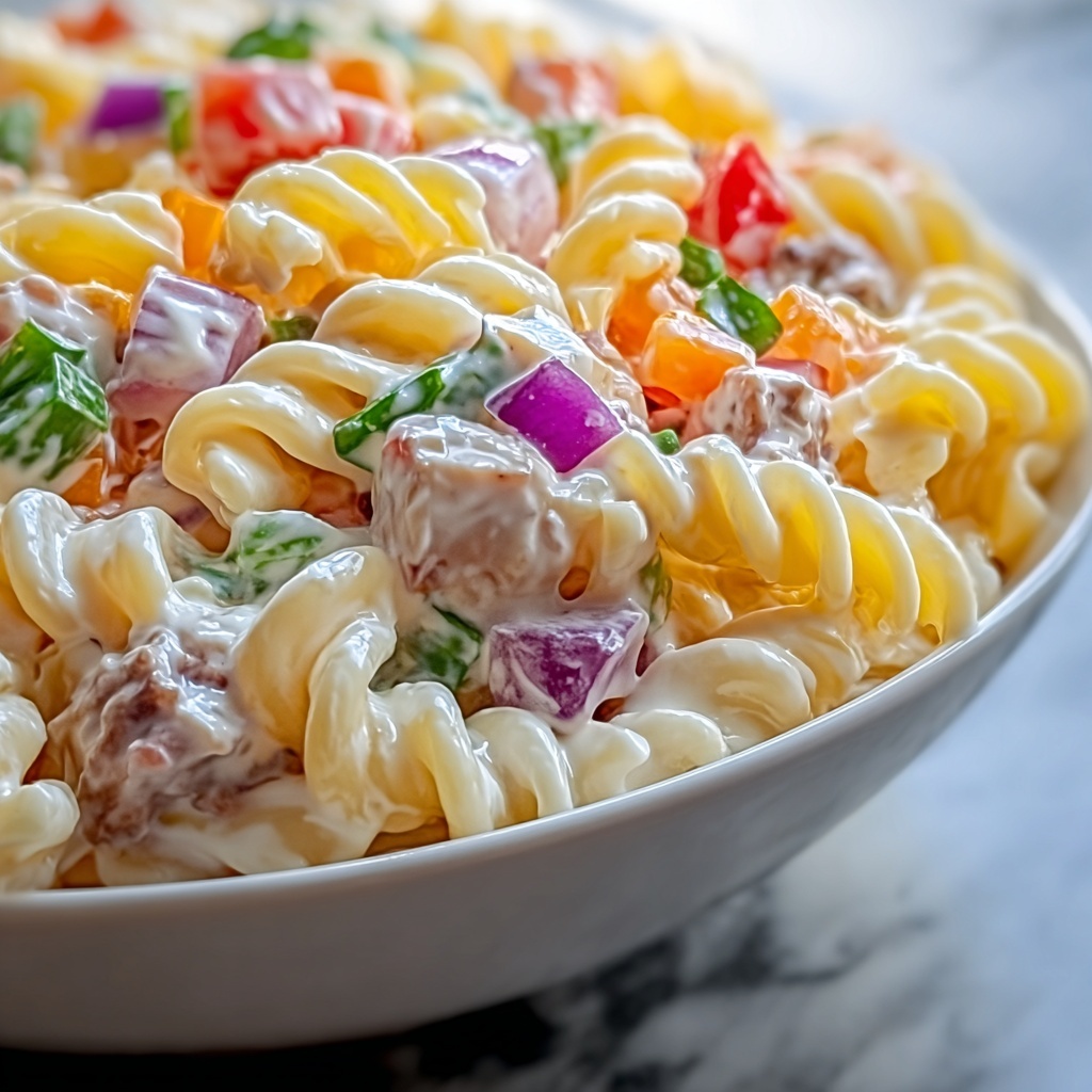 Cheeseburger Pasta Salad with Vegan Ground Beef and Veggie Toppings Recipe - Recipe Image