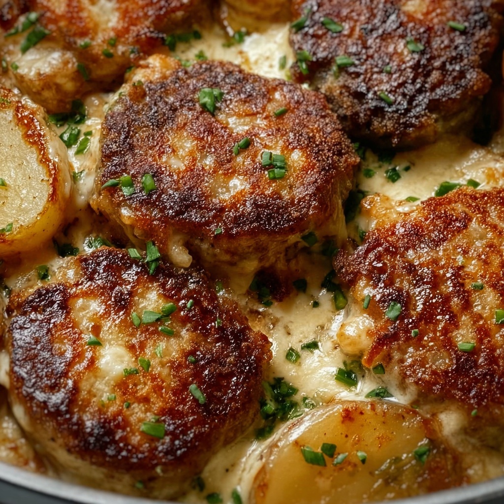 Garlic Parmesan Beef Chops with Cheesy Scalloped Potatoes Recipe - Recipe Image