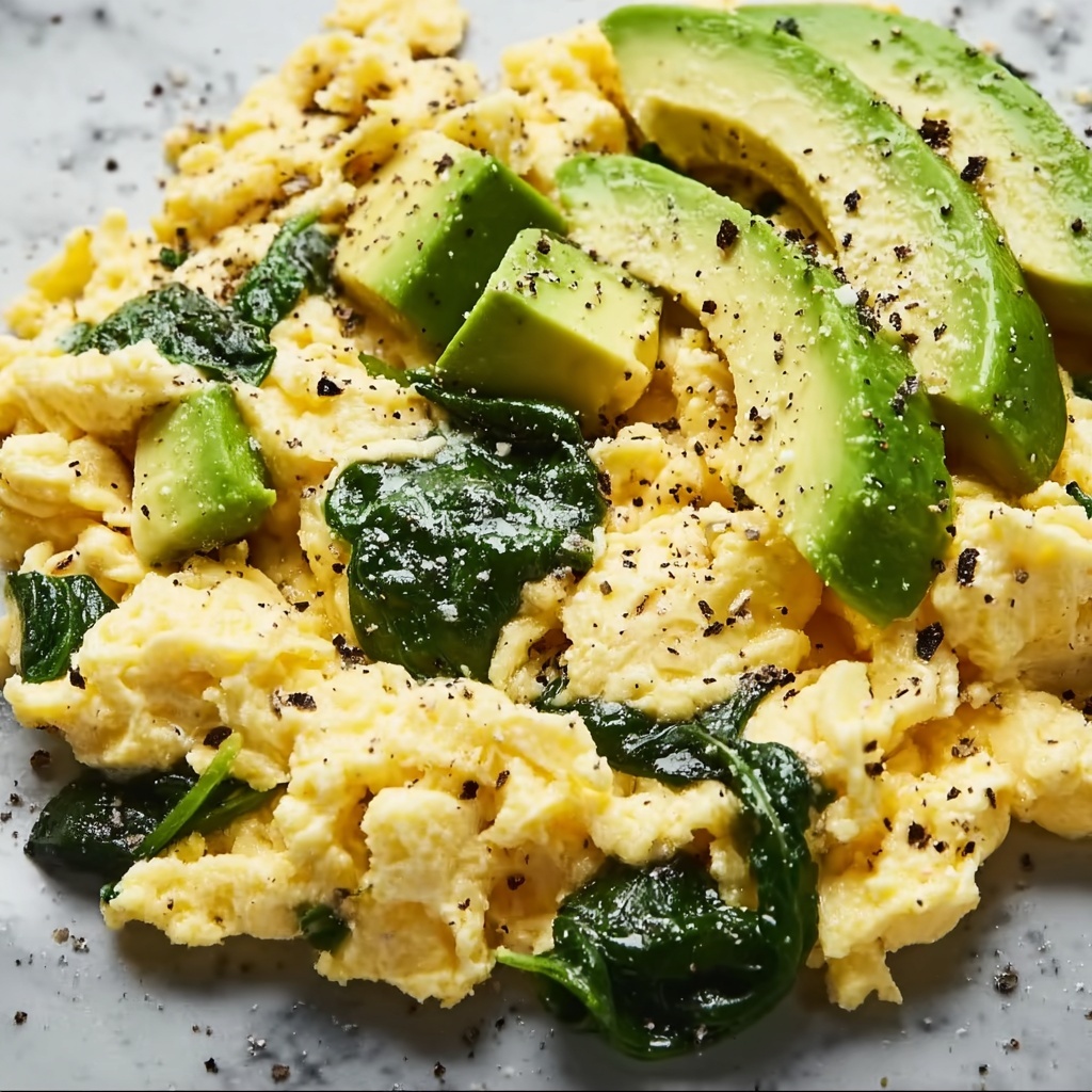 Creamy Spinach and Avocado Scrambled Eggs Recipe - Recipe Image