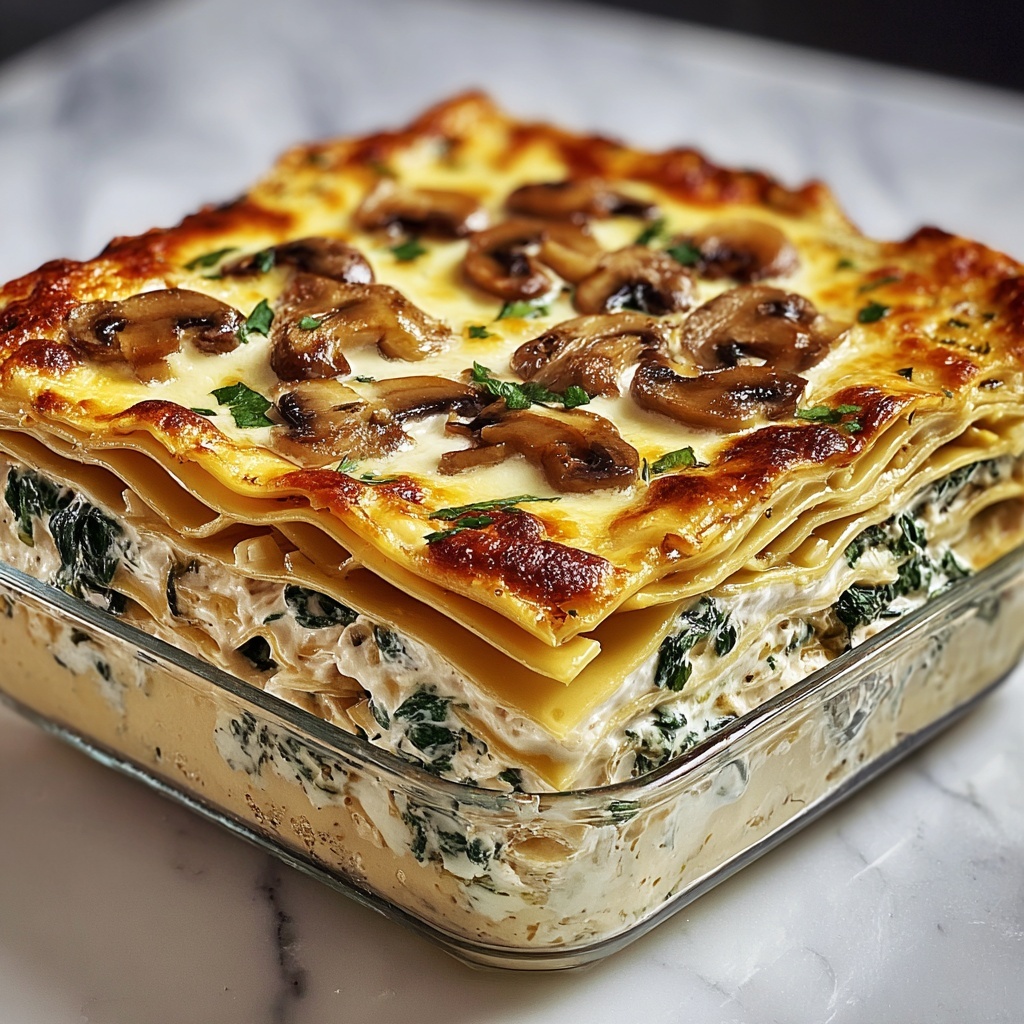 Creamy Spinach Mushroom Lasagna Recipe - Recipe Image