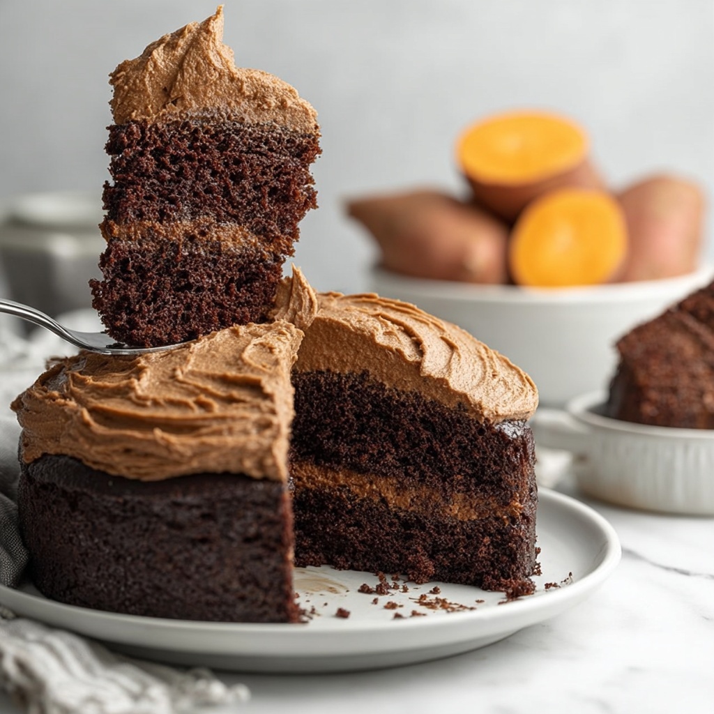 Vegan Chocolate Sweet Potato Cake with Sweet Potato Frosting Recipe - Recipe Image