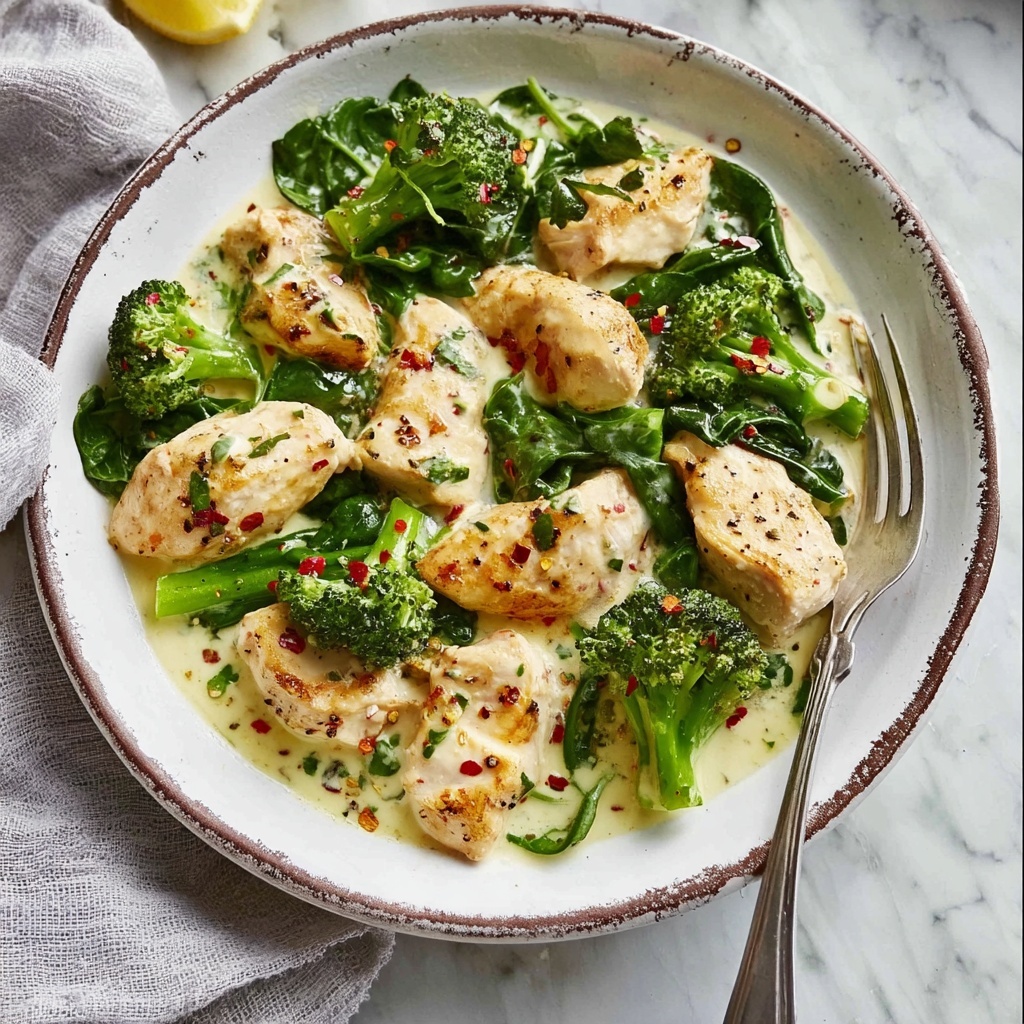 Garlic Chicken with Broccoli, Spinach, and Cream Cheese Recipe - Recipe Image