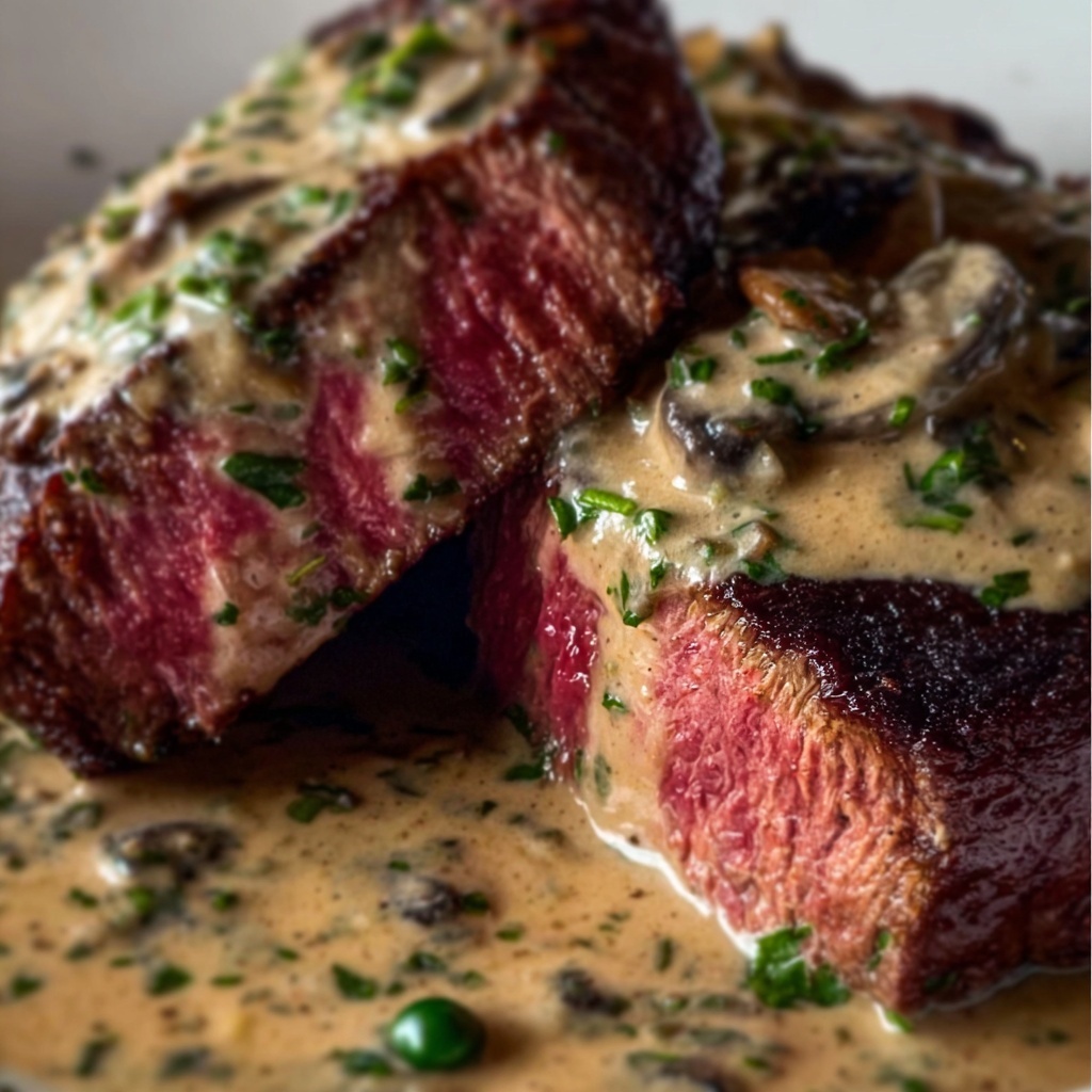 Peppercorn-Crusted Filet Mignon with Creamy Green Peppercorn Sauce Recipe - Recipe Image