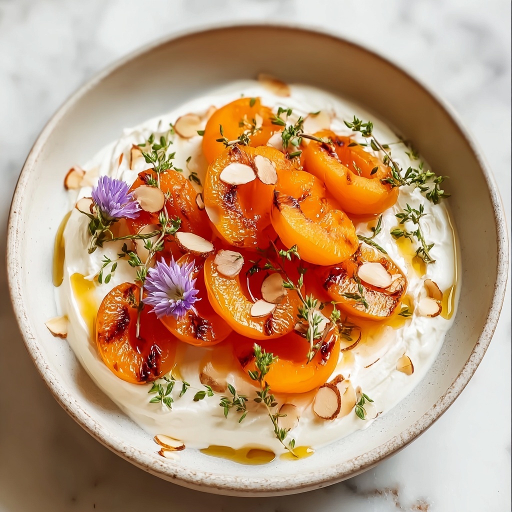 Grilled Apricots with Whipped Goat Cheese and Thyme Honey Recipe - Recipe Image