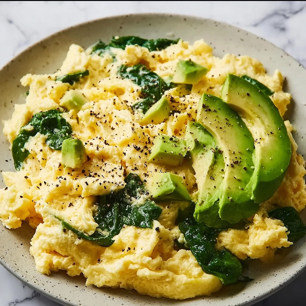 Creamy Spinach and Avocado Scrambled Eggs Recipe - Recipe Image