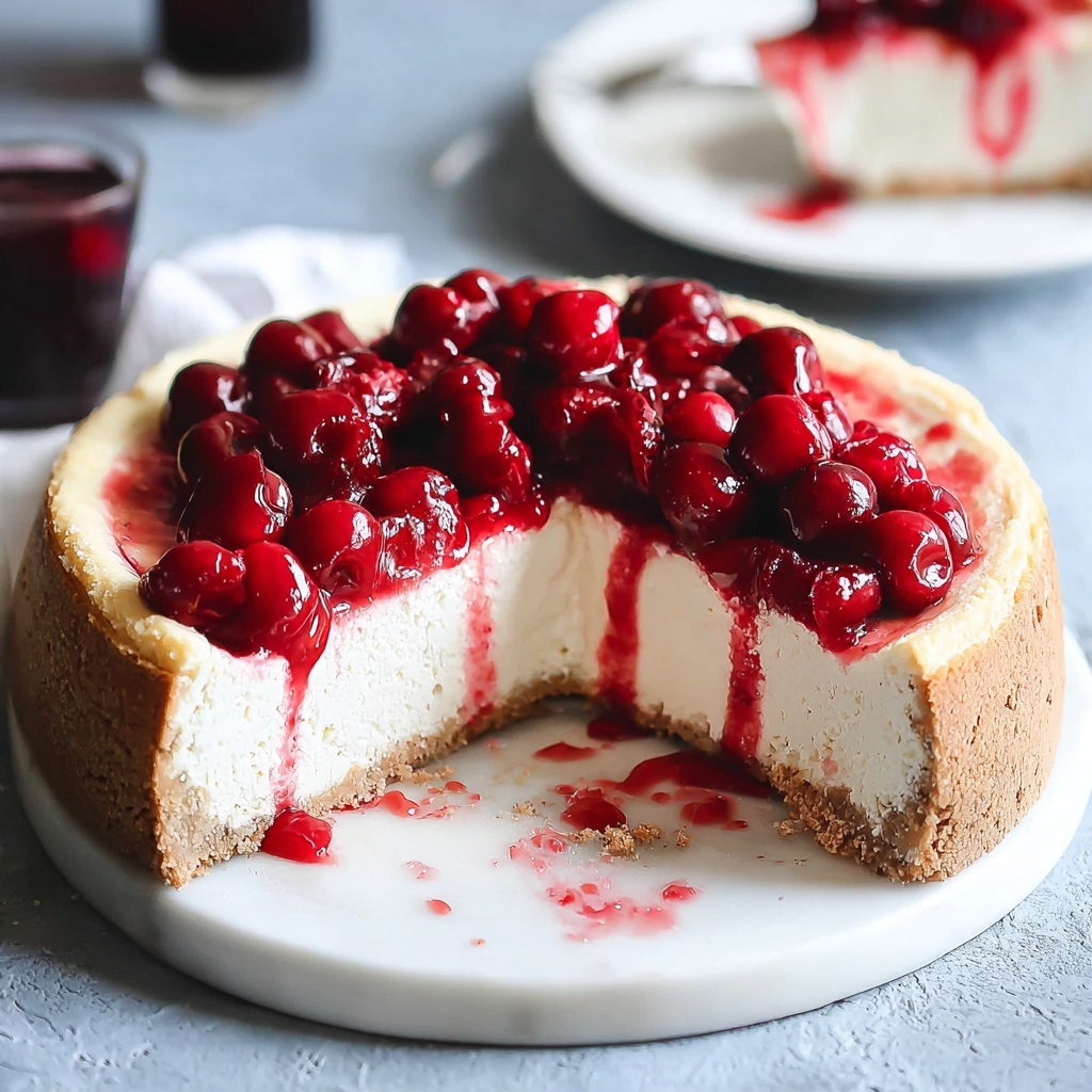 Baked Vegan Cheesecake with Cherry Compote Recipe - Recipe Image