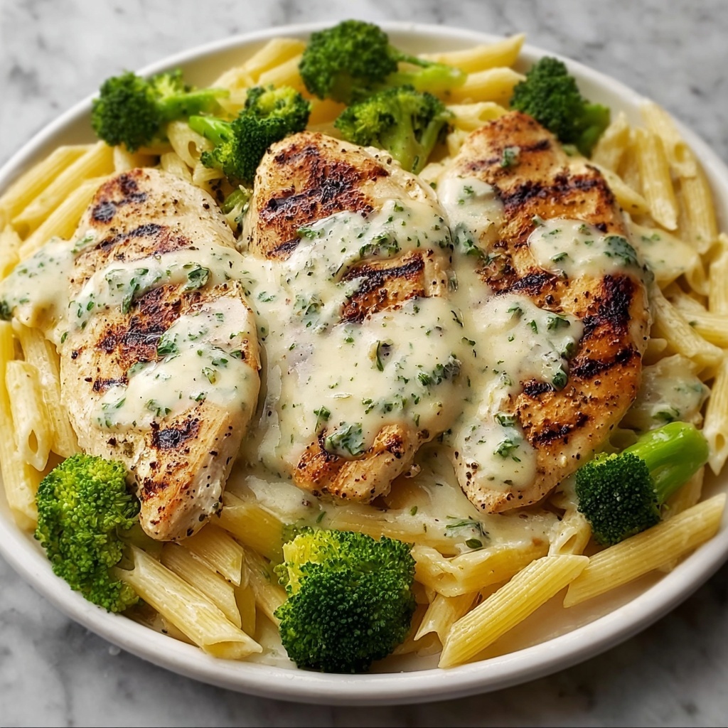 Tuscan Chicken with Creamy Broccoli Alfredo Penne Recipe - Recipe Image