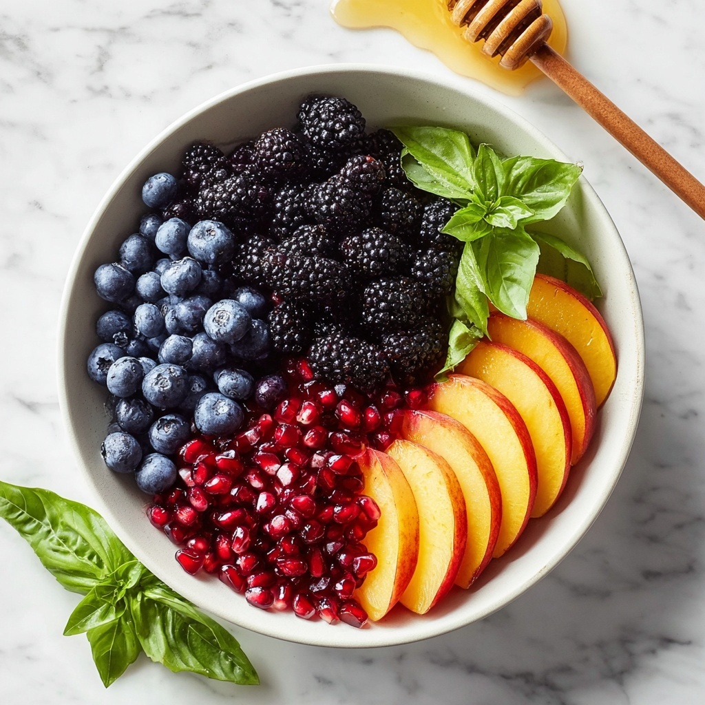 Honey Lime Basil Peach Fruit Salad Recipe - Recipe Image