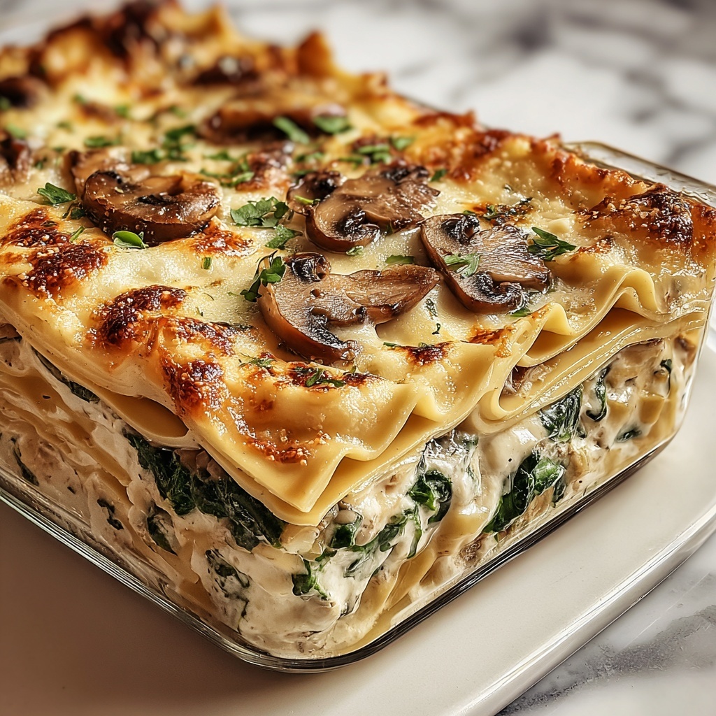Creamy Spinach Mushroom Lasagna Recipe - Recipe Image