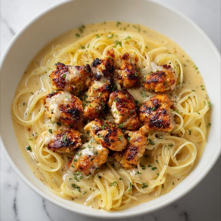 Garlic Butter Chicken Bites with Creamy Parmesan Pasta Recipe