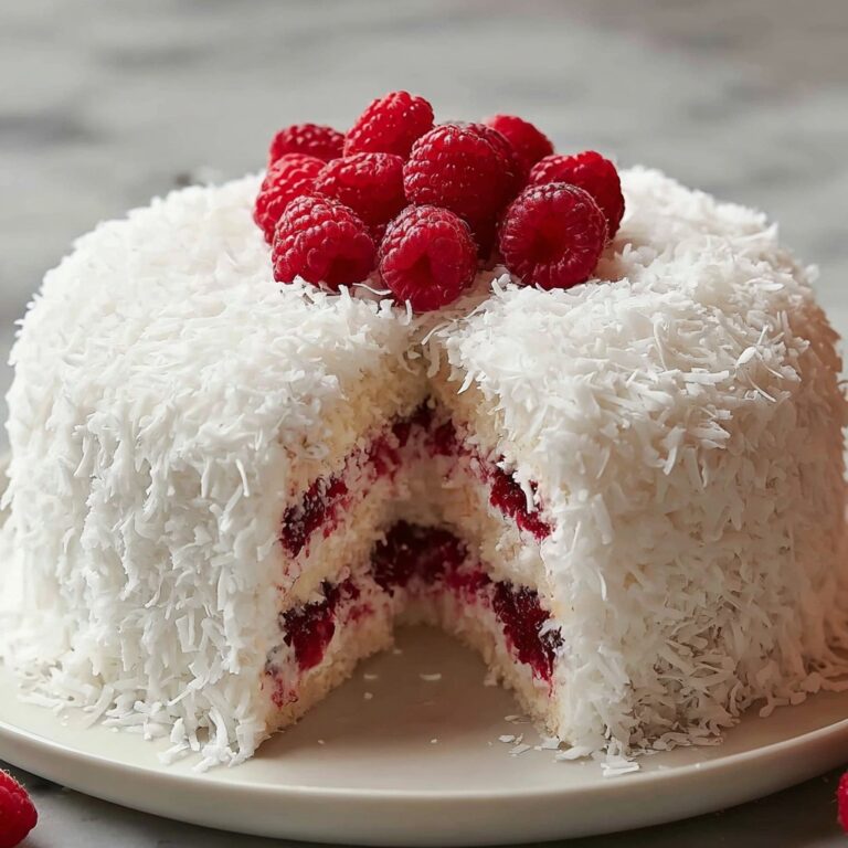 Raspberry Swirl Coconut Snowball Cake Recipe