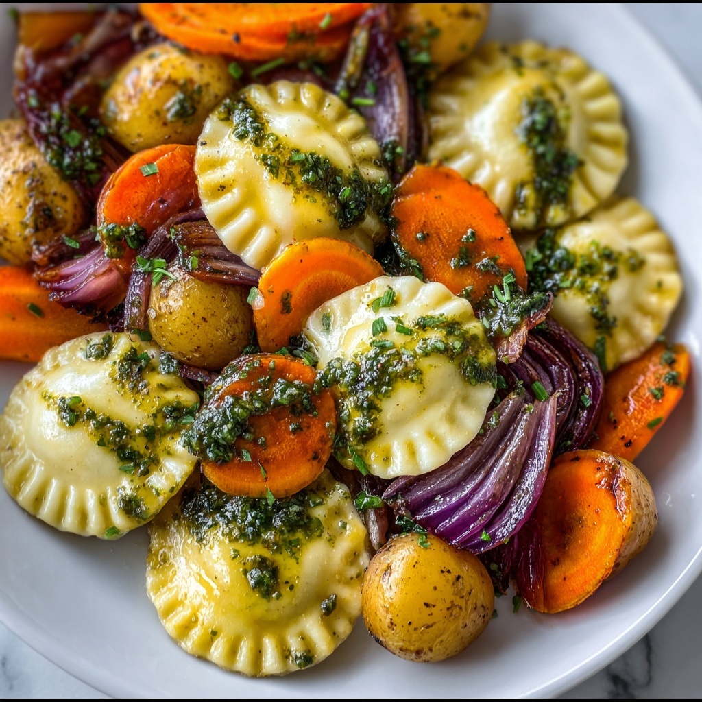 Chimichurri Pierogies with Roasted Veggies Recipe - Recipe Image