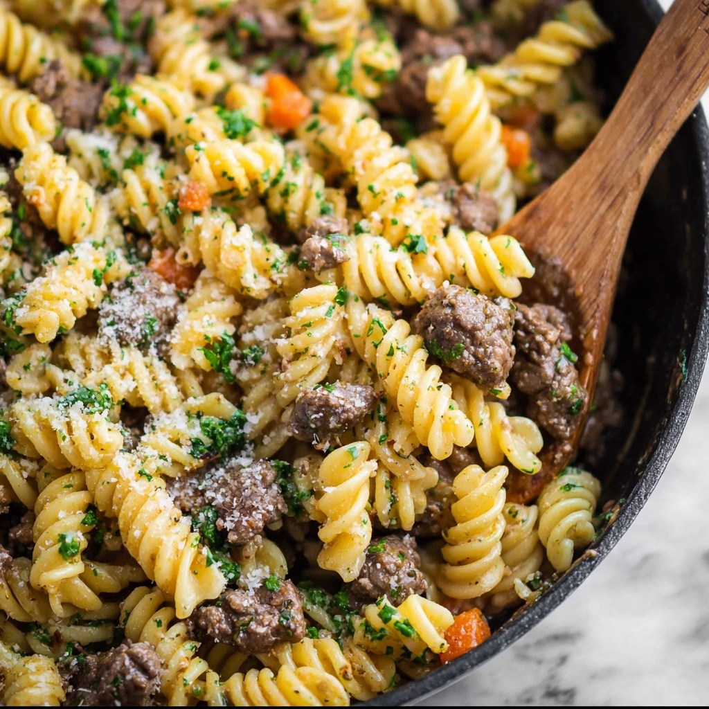 One Pot Beef and Garlic Butter Pasta Recipe - Recipe Image