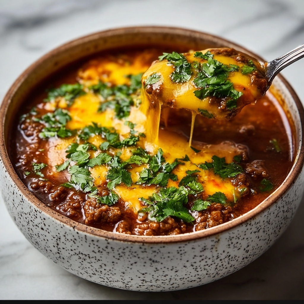 Slow Cooker Cheesy Burger Flavored Soup Recipe - Recipe Image