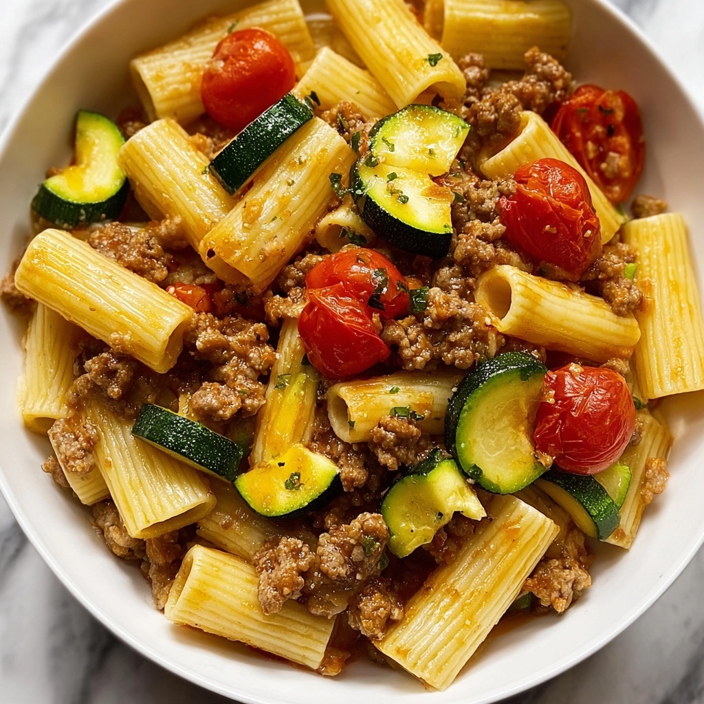 Rigatoni with Sausage, Tomatoes, and Zucchini Recipe - Recipe Image