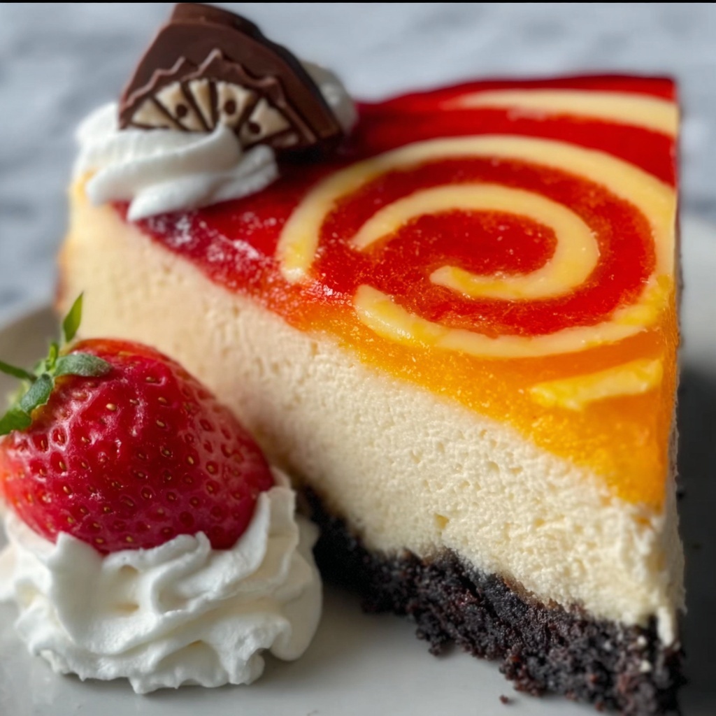No-Bake Orange Pineapple Swirl Cheesecake Recipe - Recipe Image