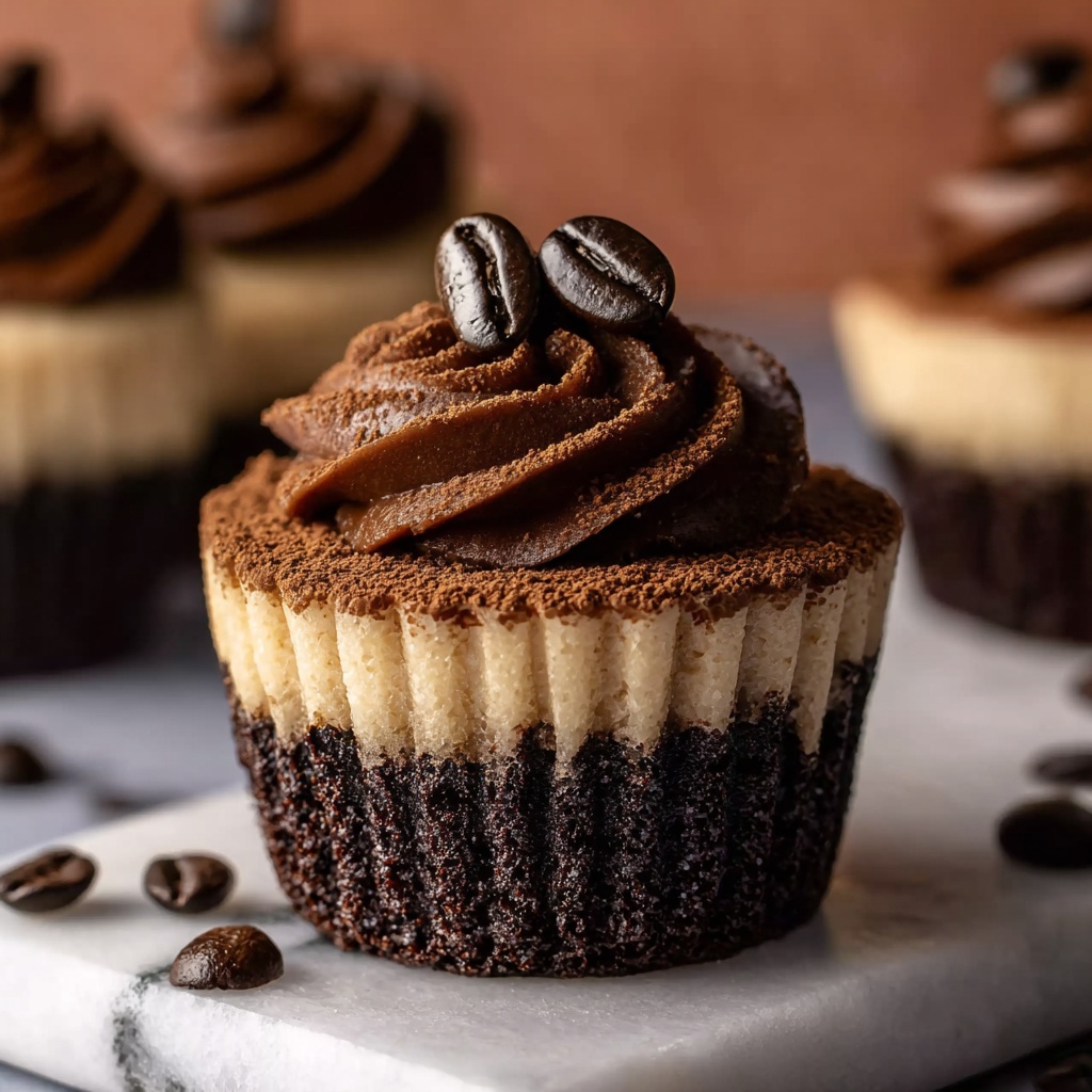 Mini Espresso Cheesecakes with Chocolate Drizzle Recipe - Recipe Image