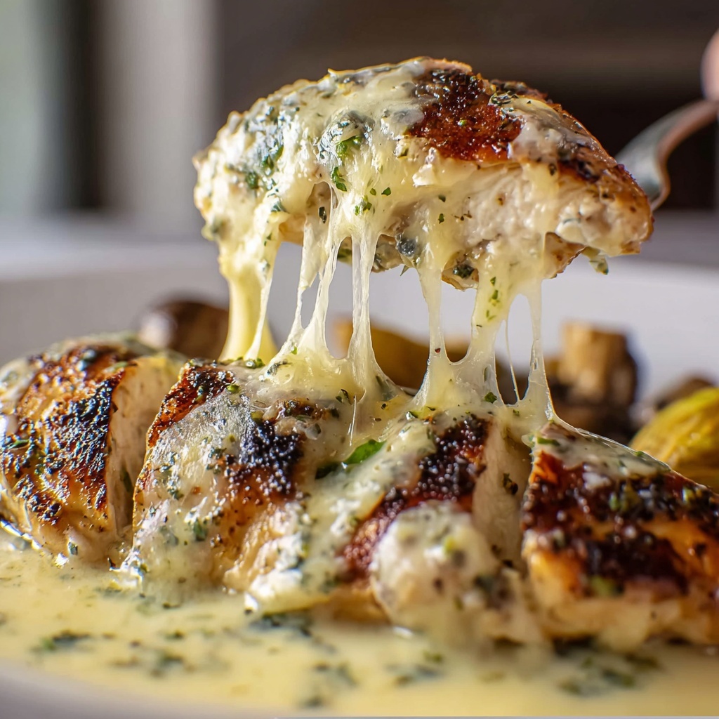 Lemon-Herb Chicken Alfredo with Spicy Feta & Crispy Brussels-Parmesan Wedges Recipe - Recipe Image