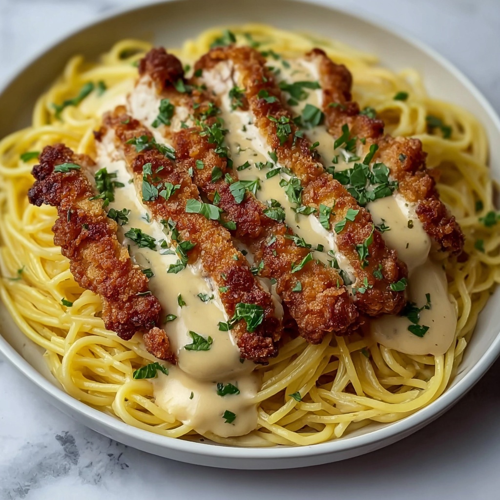Crispy Chicken with Creamy Parmesan Pasta Recipe - Recipe Image