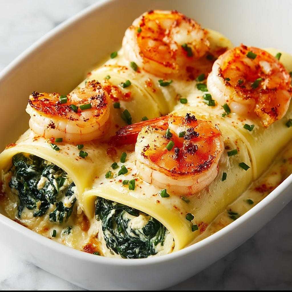 Shrimp and Spinach Stuffed Pasta Rolls Recipe - Recipe Image