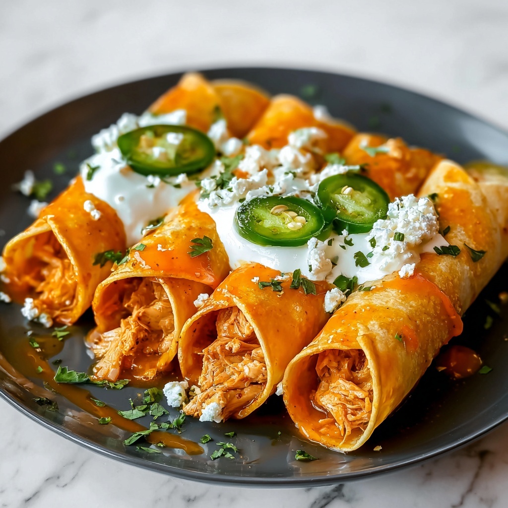 Jalapeño Cream Cheese Chicken Taquitos with Buffalo Sauce Recipe - Recipe Image