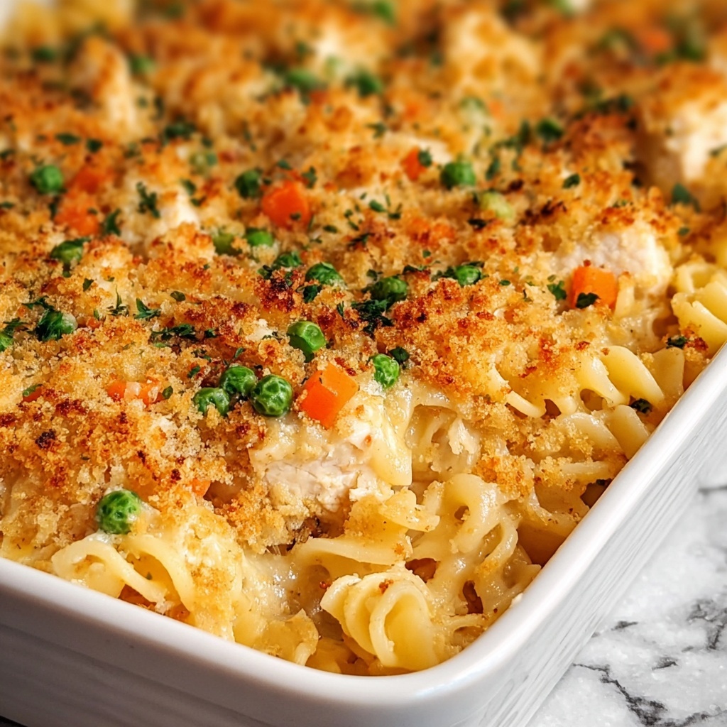 Creamy Chicken Noodle Casserole With Mushrooms, Cheddar, and Ritz Cracker Topping Recipe - Recipe Image
