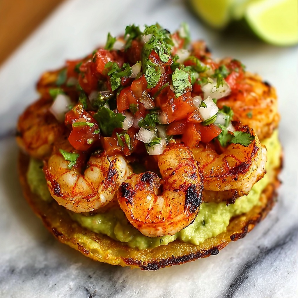 Grilled Shrimp Tostadas with Guacamole & Pico de Gallo Recipe - Recipe Image