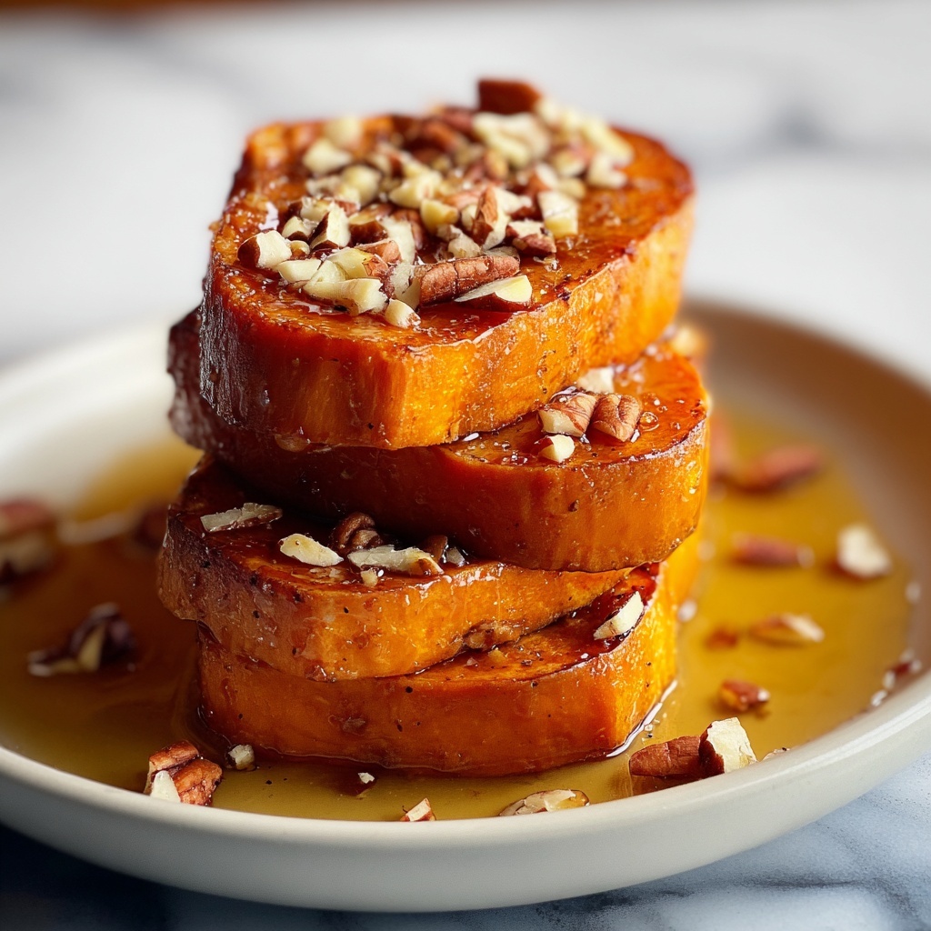 Sticky Maple Sweet Potato Stacks with Garlic & Almond Butter Recipe - Recipe Image