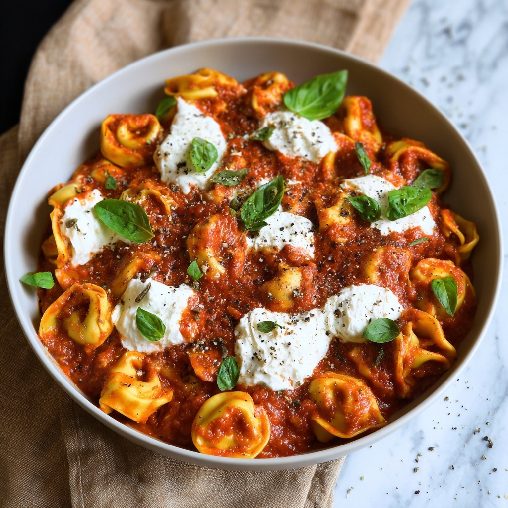 Tortellini with Roasted Red Pepper and Burrata Sauce Recipe - Recipe Image